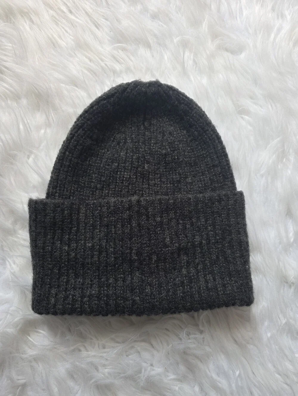 All Saints Charcoal Ribbed Cuffed Beanie